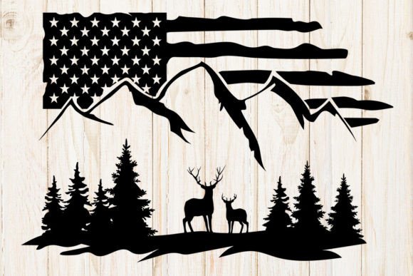Deer and American Flag Graphics for Crafts